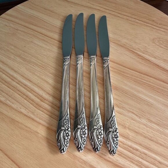 Oneida Evening Star Silverplated Knives Set Of 4 1950s Floral Pattern 8.5" - Picture 1 of 11